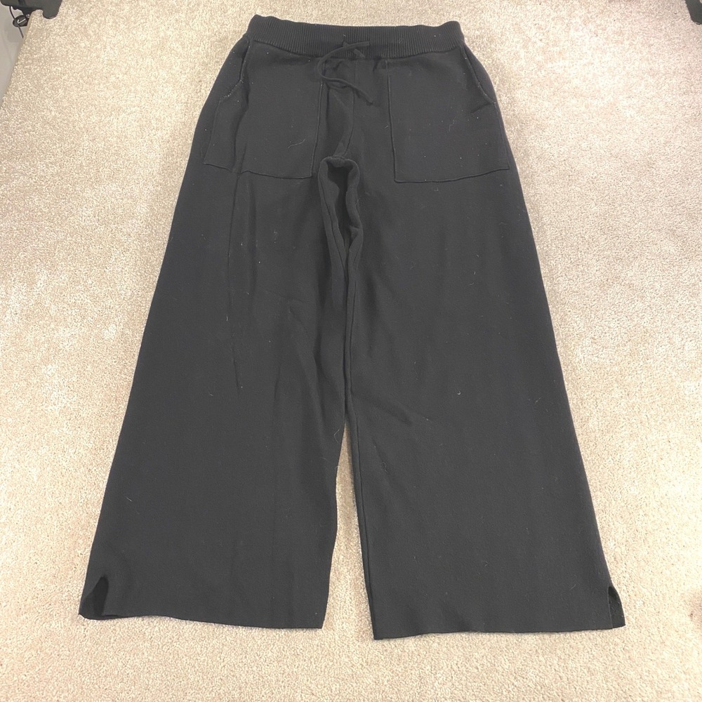 Zara Knit Pants Womens Large Wide Leg High Rise Drawstring Patch‎ Pocket Slit
